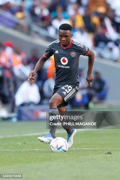 Pirates midfielder Paseka Mako controls the ball during the Premier Soccer League football match between Orlando Pirates and Kaizer Chiefs at the FNB...