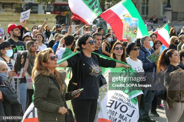 Iranian protesters gather at Trafalgar Square as they continue to call for justice for Mahsa Amini who died at a hospital in Tehran, Iran, during her...
