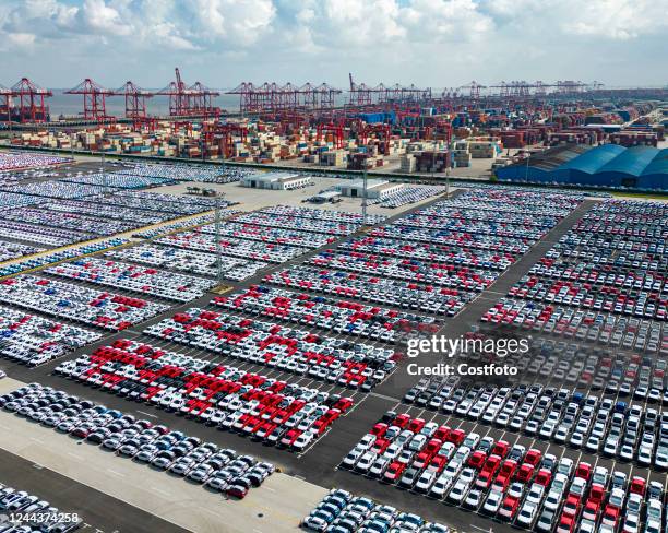 Batch of cars are ready for export to overseas markets at the wharf of Taicang Port in Suzhou, Jiangsu Province, China, on Oct 31, 2022. From January...