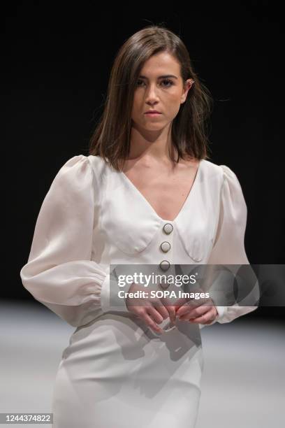 Model walks the runway at the Nicolas Montenegro fashion show during the 1001 Bodas Madrid Fashion Week at the Ifema in Madrid.