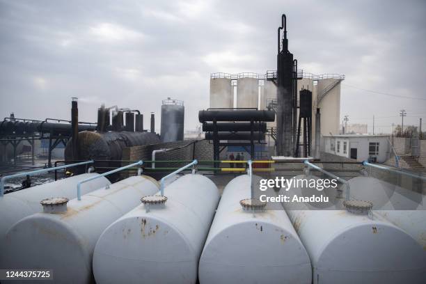 View of the damage after fire broke out in a refinery near the city of Erbil, Iraq on October 31, 2022.