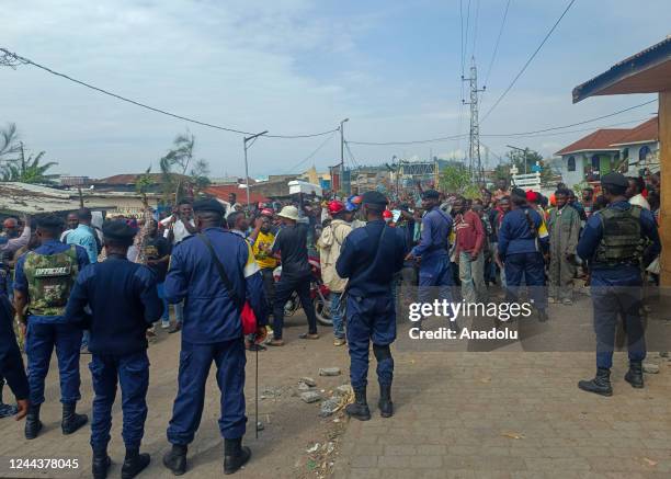 View of Congolese people as they held protest to cross into Rwanda due to fighting between M23 rebels and Democratic Republic of the Congo government...