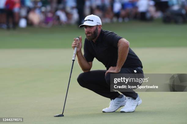 Dustin Johnson plans the shot during the LIV Golf Team Championship, on October 30, 2022 at Trump National Doral Golf Club in Doral, FL.