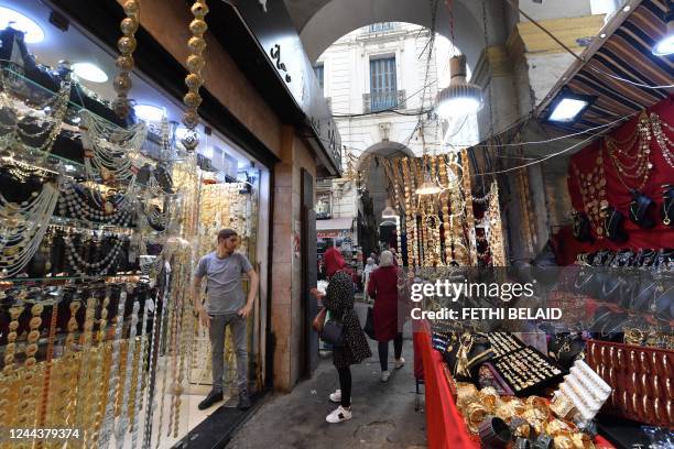 Algerians shop at the bridal souk in the Casbah in the center of the capital Algiers on October 31 ahead of tomorrow's Arab summit. - Arab leaders...