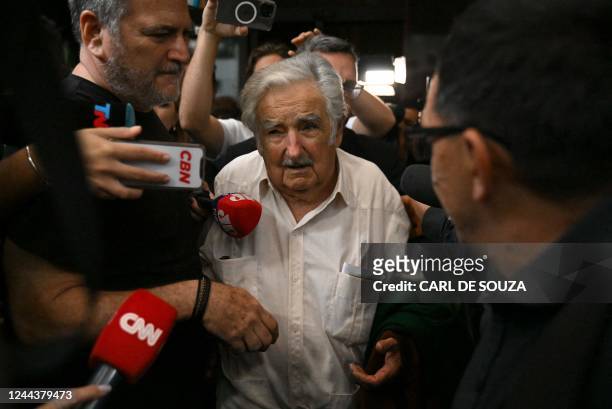 Uruguay's ex-president Jose Mujica leaves after holding a meeting with Brazil's President-elect Luiz Inacio Lula da Silva, in Sao Paulo, Brazil, on...
