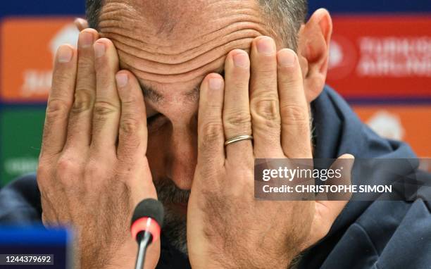 Marseille's Croatian head coach Igor Tudor reacts during a press conference at the Velodrome stadium, in Marseille, southern France, on October 31,...