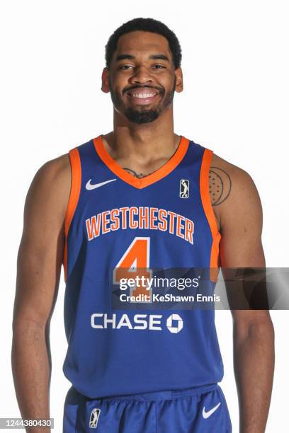 Garrison Brooks of the Westchester Knicks poses for a head shot during G League Media Day at the Knicks Training Facility on October 28, 2022 in...