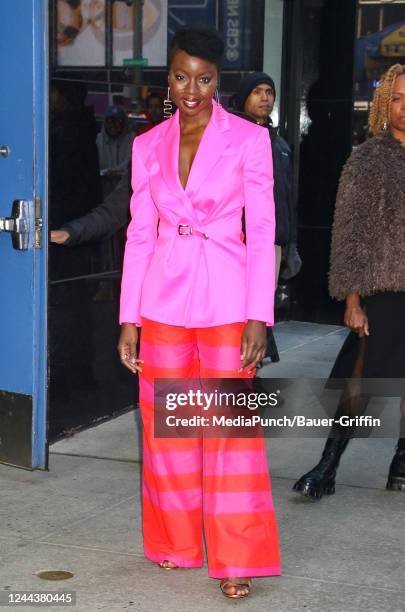 Danai Gurira is seen leaving 'Good Morning America' Show on October 31, 2022 in New York City.