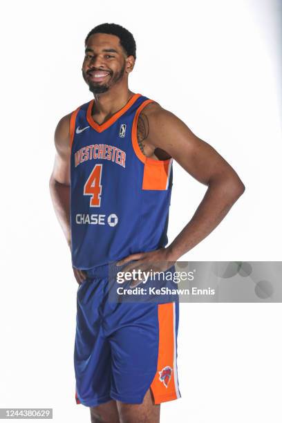 Garrison Brooks of the Westchester Knicks poses for a portrait during G League Media Day at the Knicks Training Facility on October 28, 2022 in...