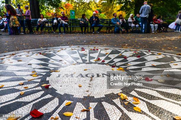 The Imagine mosaic in Strawberry Fields in Central Park, a tribute to John Lennon who was gunned down in that spot on December 8, 1980. New York,...