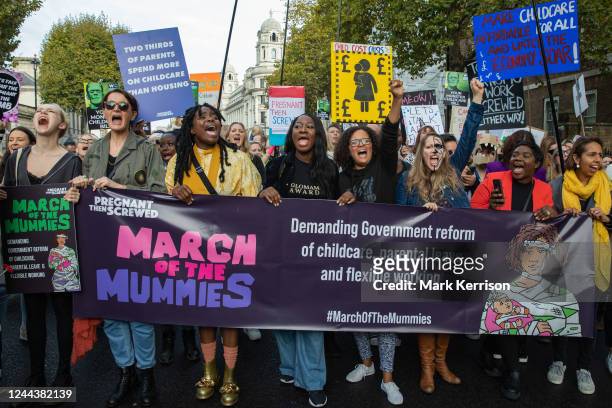 Hundreds of parents, many of whom with young children, take part in the March of the Mummies to demand rights for working mothers, childcare reforms,...