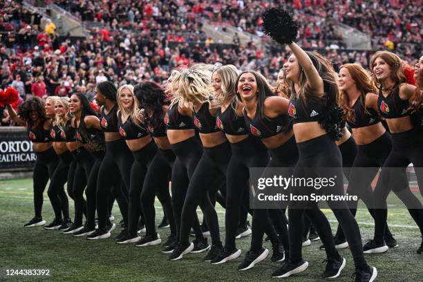 Members of the Louisville dance team during a college football game between the Wake Forest Demon Deacons and Louisville Cardinals on October 29,...