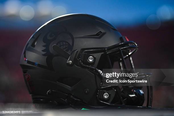 Louisville helmet sits on the sideline during a college football game between the Wake Forest Demon Deacons and Louisville Cardinals on October 29,...