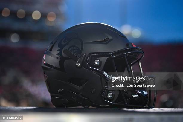 Louisville helmet sits on the sideline during a college football game between the Wake Forest Demon Deacons and Louisville Cardinals on October 29,...