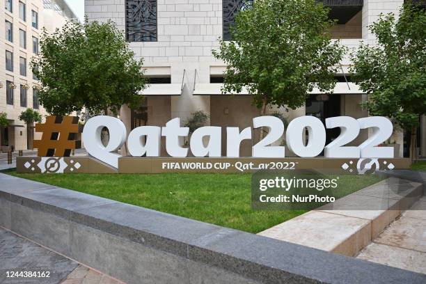 World Cup logo in Msheireb Downtown in Doha, Qatar on 31 October 2022.