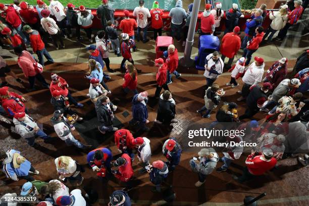 Fans are seen walking the concourse prior to Game 3 of the 2022 World Series between the Houston Astros and the Philadelphia Phillies at Citizens...