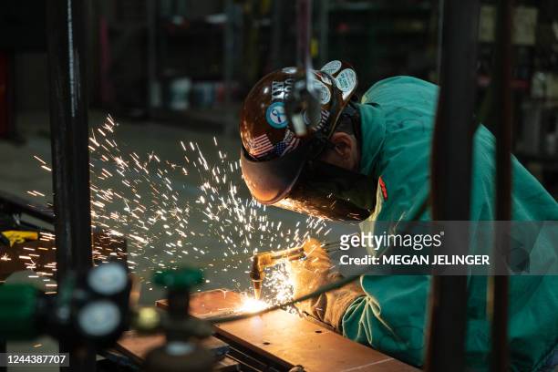 Matthew Atha, a 54 year old apprentice, does steel work at Ironworkers local 29 during an apprenticeship in Dayton, Ohio, on October 24, 2022. - In...