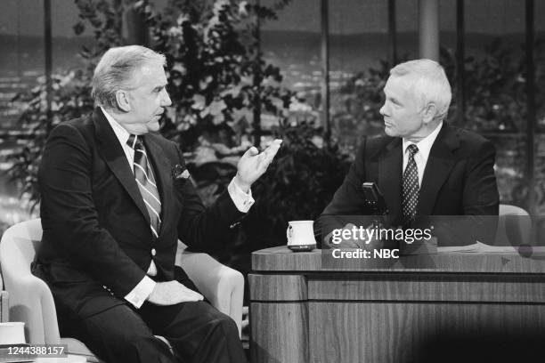 Pictured: Announcer Ed McMahon and host Johnny Carson on October 27, 1981 --