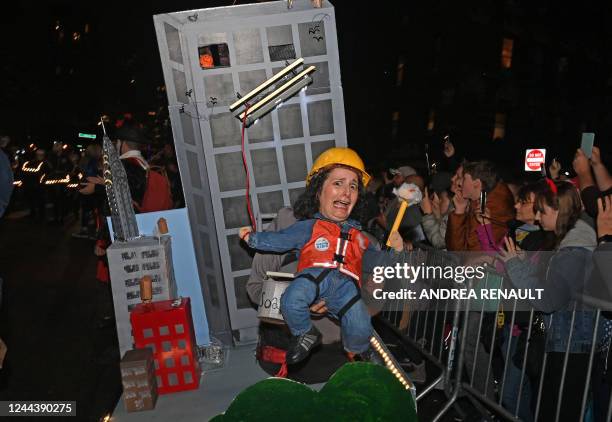 Revellers march in costumes during the 49th Annual Halloween parade in Greenwich Village, New York on October 31, 2022.