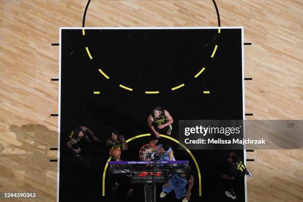 Jarred Vanderbilt of the Utah Jazz grabs the rebound during the game against the Memphis Grizzlies on October 31, 2022 at vivint.SmartHome Arena in...