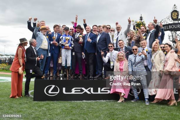 Presentation to connections of Gold Trip after winning the Lexus Melbourne Cup at Flemington Racecourse on November 01, 2022 in Flemington, Australia.