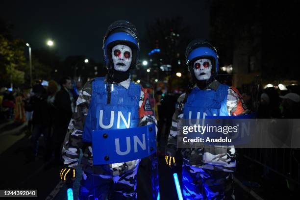 Revelers wearing different costumes attend the Halloween Parade in Lower Manhattan of New York, United States on October 31, 2022. New York City's...