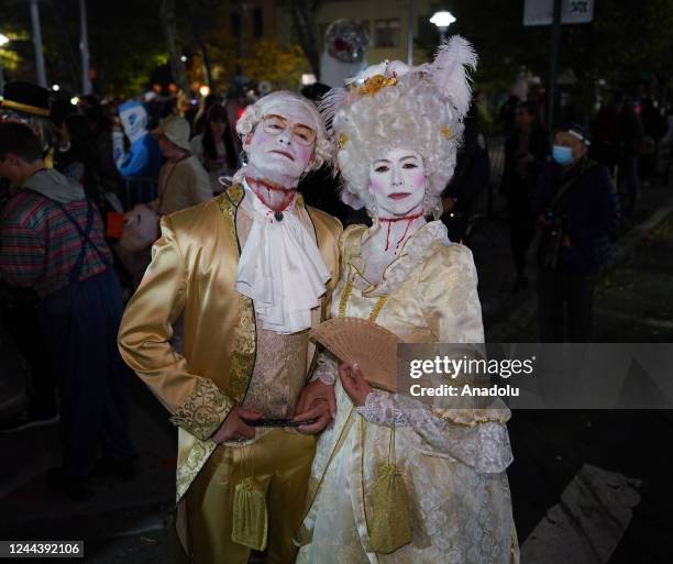 Revelers wearing different costumes attend the Halloween Parade in Lower Manhattan of New York, United States on October 31, 2022. New York City's...