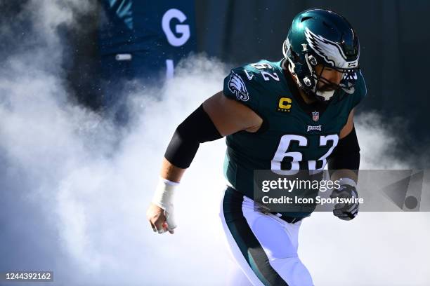 Philadelphia Eagles Center Jason Kelce enters the field before the game between the Pittsburgh Steelers and Philadelphia Eagles on October 30, 2022...