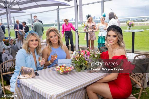 Race goers in the Birdcage Rails during 2022 Melbourne Cup Day at Flemington Racecourse on November 01, 2022 in Melbourne, Australia.