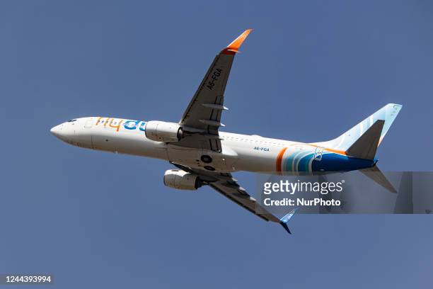 Flydubai Boeing 737-800 aircraft as seen during takeoff and flying phase as it departs from the Nepali capital, Kathmandu Tribhuvan International...