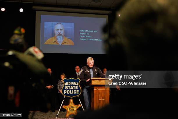 Indiana State Police Superintendent Doug Carter speaks during a press conference after they arrested Richard Allen due to the 2017 murder of the two...