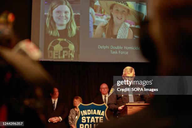 Indiana State Police Superintendent Doug Carter speaks during a press conference after they arrested Richard Allen due to the 2017 murder of the two...