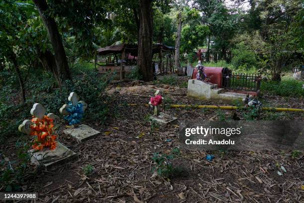 General view of graves of people buried in the backyard of their house, within the framework of the Day of the Dead, in the municipality of...