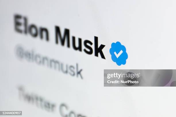 Elon Musk's Twitter account displayed on a laptop screen is seen in this illustration photo taken in Krakow, Poland on November 1, 2022.