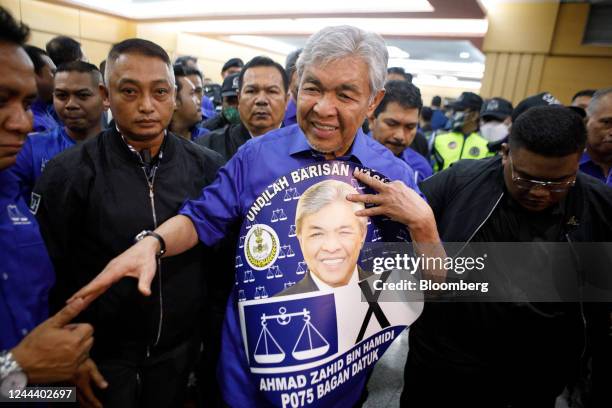 Ahmad Zahid Hamidi, president of the United Malays National Organization, following an announcement of Barisan National candidates, ahead of general...