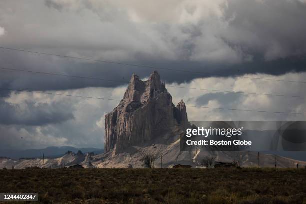 Shiprock, NM Storm clouds gather over Shiprock, New Mexico on the Navajo Nation.