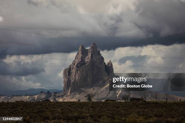 Shiprock, NM Storm clouds gather over Shiprock, New Mexico on the Navajo Nation.