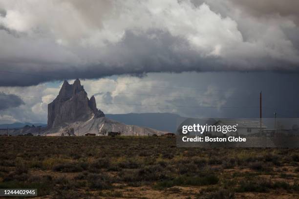 Shiprock, NM Storm clouds gather over Shiprock, New Mexico on the Navajo Nation.