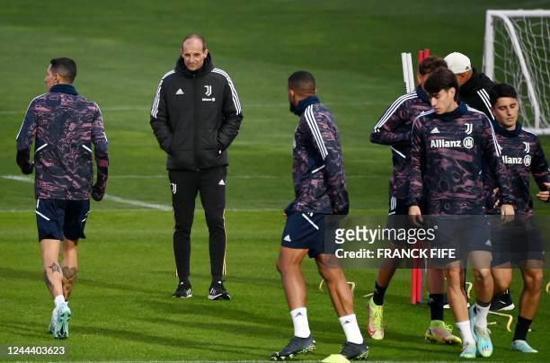 Juventus' Italian coach Massimiliano Allegri attends a training session at JTC Continassa in Turin, on November 1, 2022 on the eve of the UEFA...
