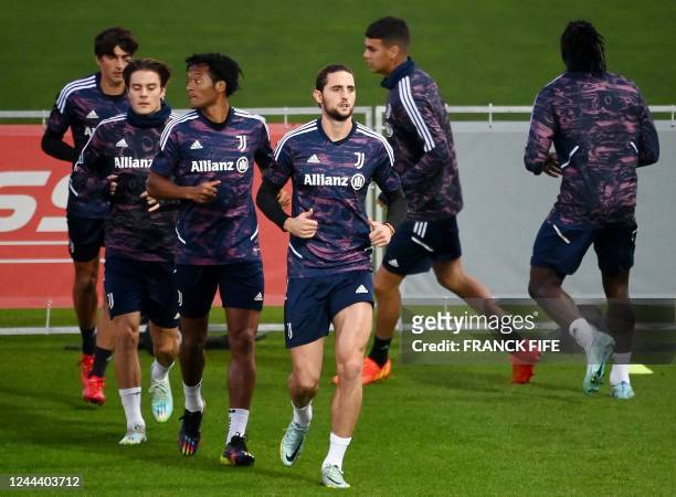 Juventus' French midfielder Adrien Rabiot takes part in a training session at JTC Continassa in Turin, on November 1, 2022 on the eve of the UEFA...