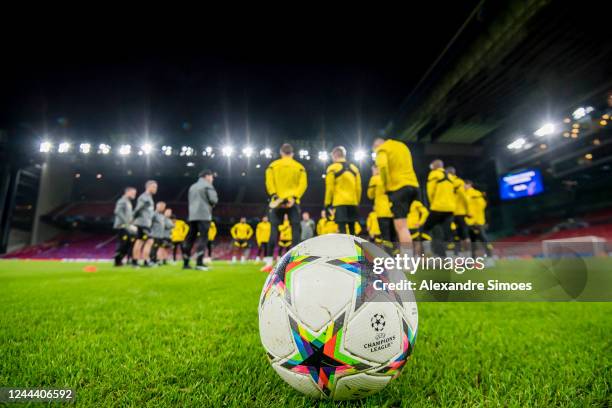 The Team of Borussia Dortmund at training ahead of their UEFA Champions League group G match against FC Copenhagen at Parken Stadium on November 1,...