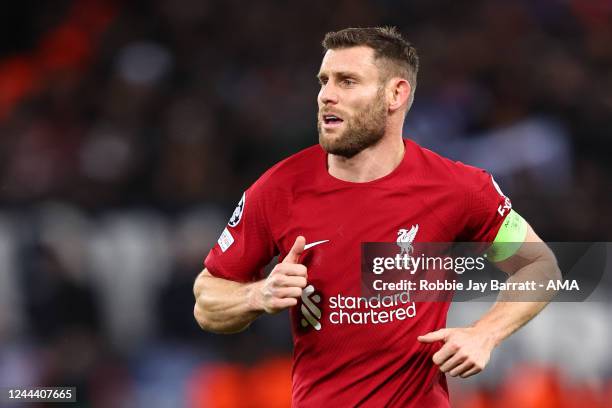 James Milner of Liverpool during the UEFA Champions League group A match between Liverpool FC and SSC Napoli at Anfield on November 1, 2022 in...