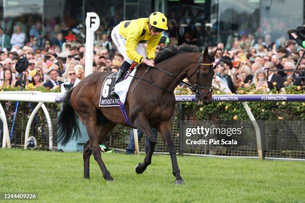 Without A Fight ridden by William Buick on the way to the barriers prior to the running of the Lexus Melbourne Cup at Flemington Racecourse on...