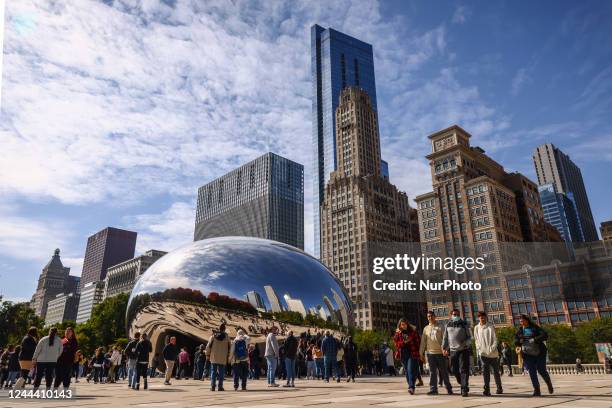 Cloud Gate, known as The Bean, is seen at AT-and-T Plaza at Millennium Park in Chicago, United States, on October 14, 2022. This very popular among...