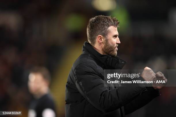 Michael Carrick the manager / head coach of Middlesbrough clebrates after Chuba Akpom of Middlesbrough scored a goal to make it 3-1 during the Sky...