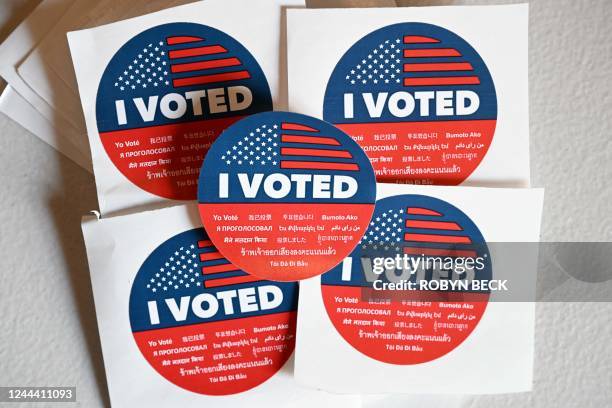 Voted' stickers are seen during early voting ahead of the US midterm elections in Los Angeles, California, on November 1, 2022.