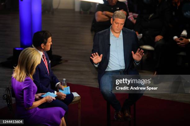 Democratic Senate nominee Rep. Tim Ryan speaks at a townhall-style debate hosted by Bret Baier and Martha MacCallum of Fox News at The Fives on...