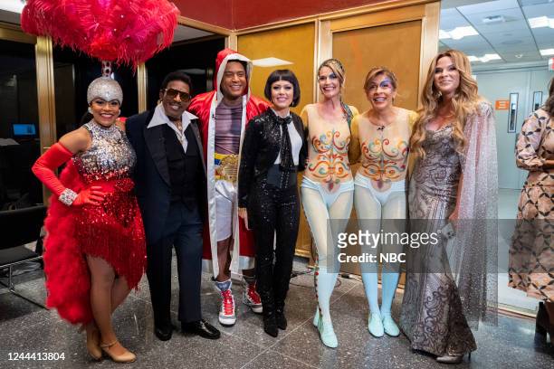 Sheinelle Jones dresses as a Las Vegas showgirl, Al Roker dresses as Sammy Davis Jr., Craig Melvin dresses as Muhammad Ali, Dylan Dreyer dresses as...