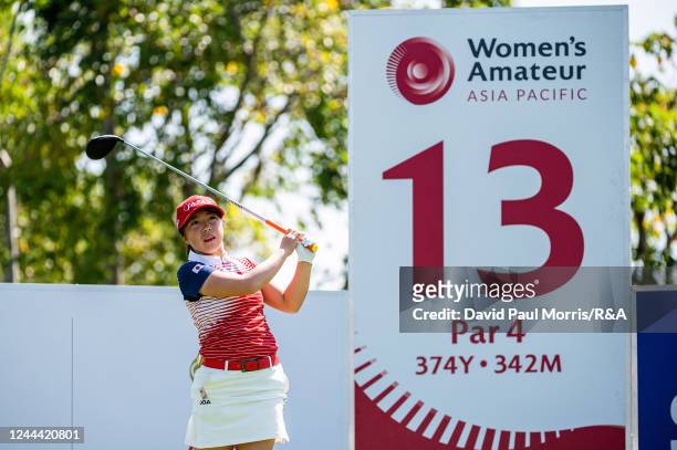Mike Ueta of Japan tees off during a practice round prior to the Women's Amateur Asia-Pacific Championship at Siam Country Club on November 02, 2022...