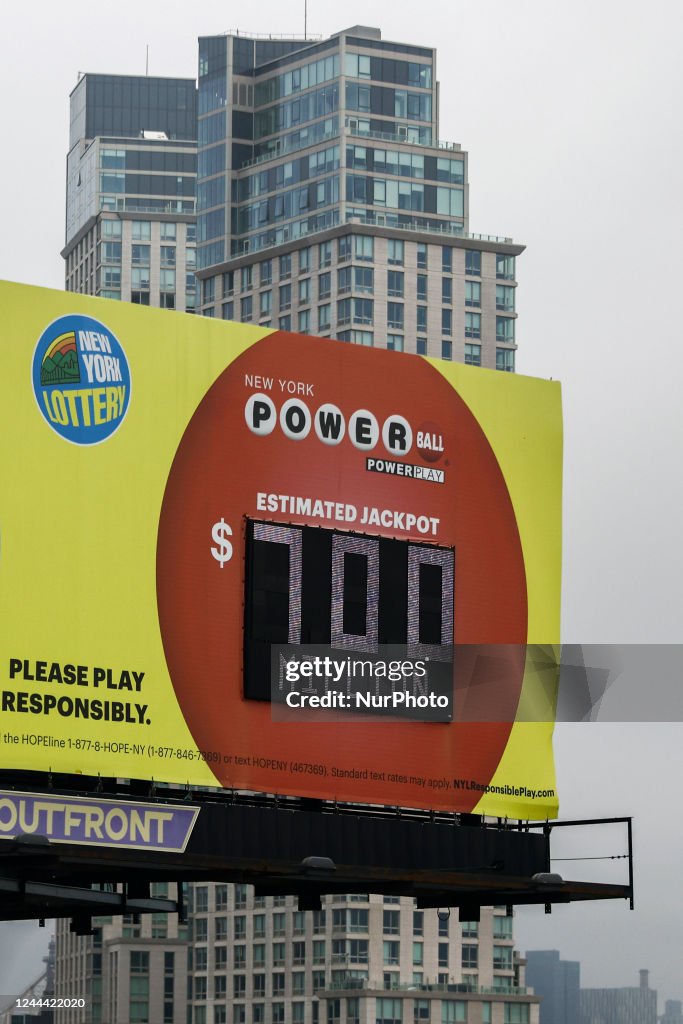 Powerball Led Sign Powerball New York Lottery sign is seen in New York, United States ...